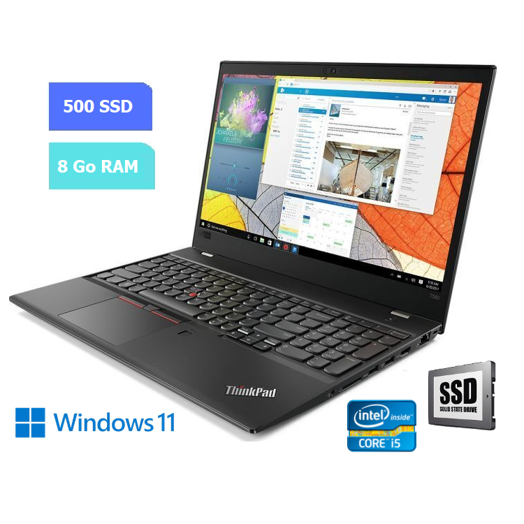 LENOVO T580 - RAM 8 Go - SSD 500 Go - WINDOWS 11 - N°220622