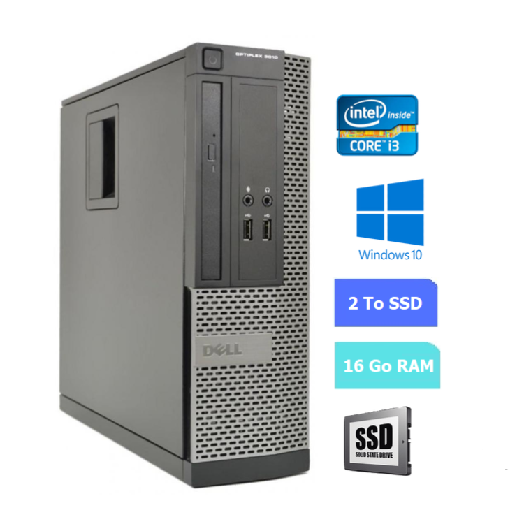 UC DE BUREAU DELL 3010 SFF core i3 - RAM 16 GO - SSD 2 To - WINDOWS 10 - N°060714