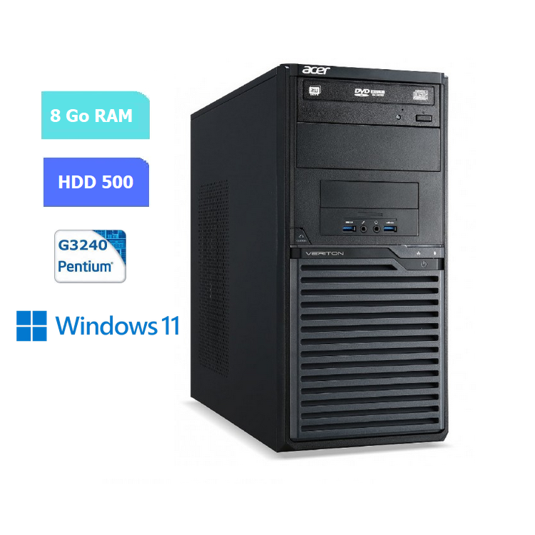 UC DE BUREAU tour ACER VERITON M2631 pentium G3240 - RAM 8 GO - HDD 500 Go - WINDOWS 11 - N°120702