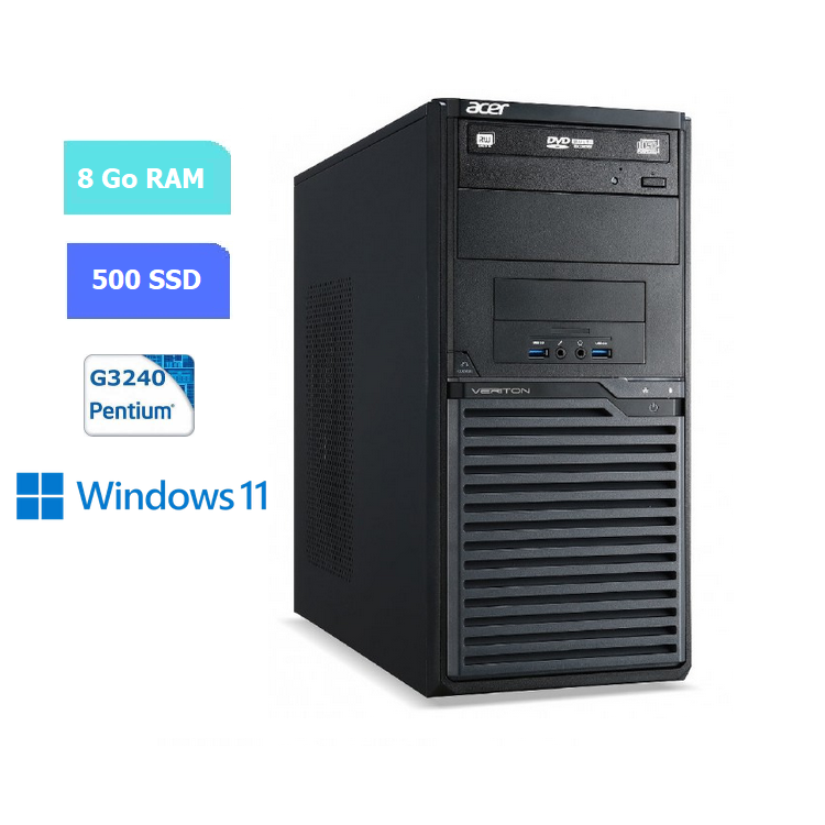 UC DE BUREAU tour ACER VERITON M2631 pentium G3240 - RAM 8 GO - SSD 500 Go - WINDOWS 11 - N°120708