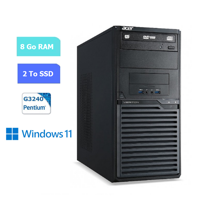 UC DE BUREAU tour ACER VERITON M2631 pentium G3240 - RAM 8 GO - SSD 2 To - WINDOWS 11 - N°120710