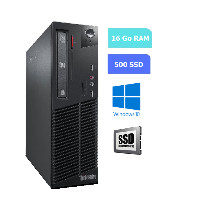 UC DE BUREAU LENOVO M73 Thinkcentre - RAM 16 GO - SSD 500 Go - WINDOWS 10 - N°170716