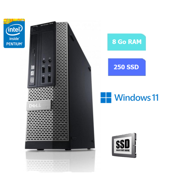 UC DE BUREAU DELL 390 SFF Intel Pentium - RAM 8 GO - SSD 250 Go - WINDOWS 11 - N°190732