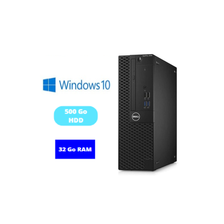 DELL 3050 SFF - RAM 32 GO - HDD 500 GO - WINDOWS 10 - N°190920249- GRADE B