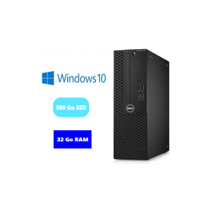 DELL 3050 SFF - RAM 32 GO - SSD 500 GO - WINDOWS 10 - N°1909202411 - GRADE B