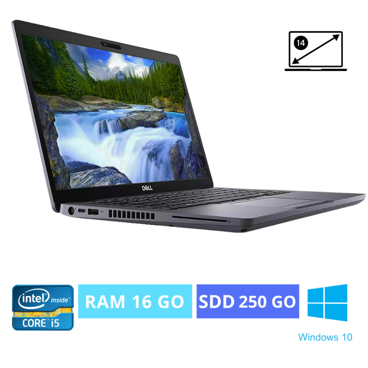 DELL LATITUDE 5410 CORE I5 - WINDOWS 10 - SSD 250GO - RAM 16GO (I5-8365U)/1,6GH - N°0301024- GRADE B