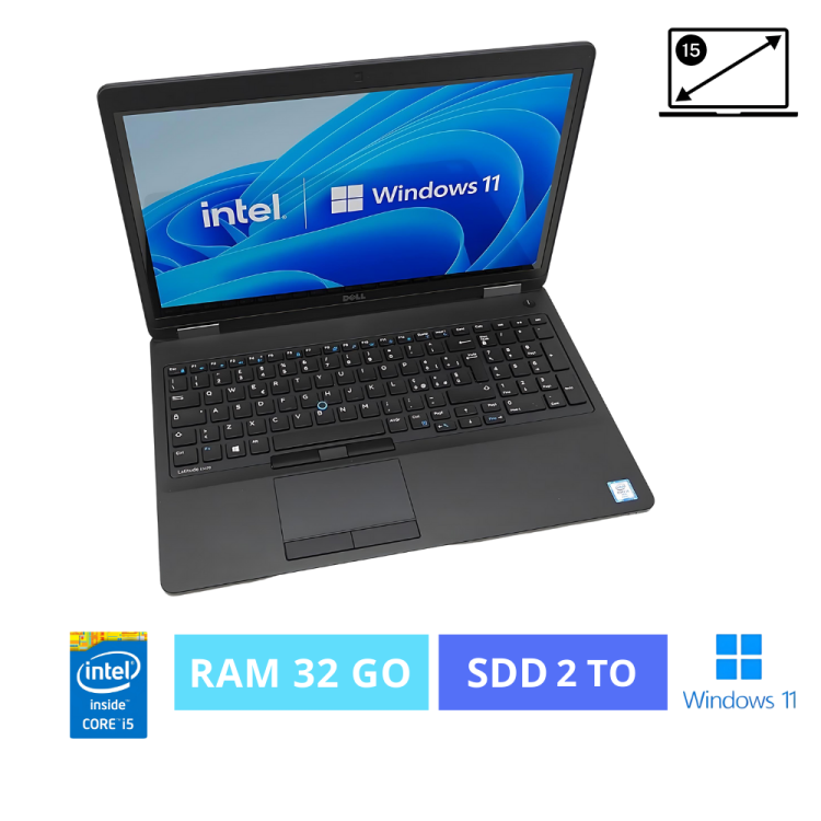 DELL LATITUDE 5570  CORE I5-6300U - WINDOWS 11 - SSD 2To - RAM 32GO - N°1411243- GRADE B